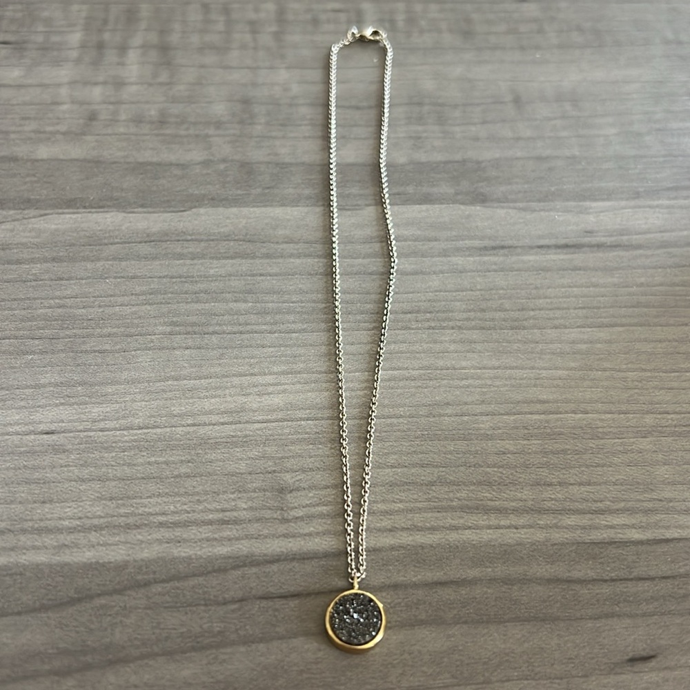 Druzy Charcoal Gray and Gold Necklace - Picture 2 of 15